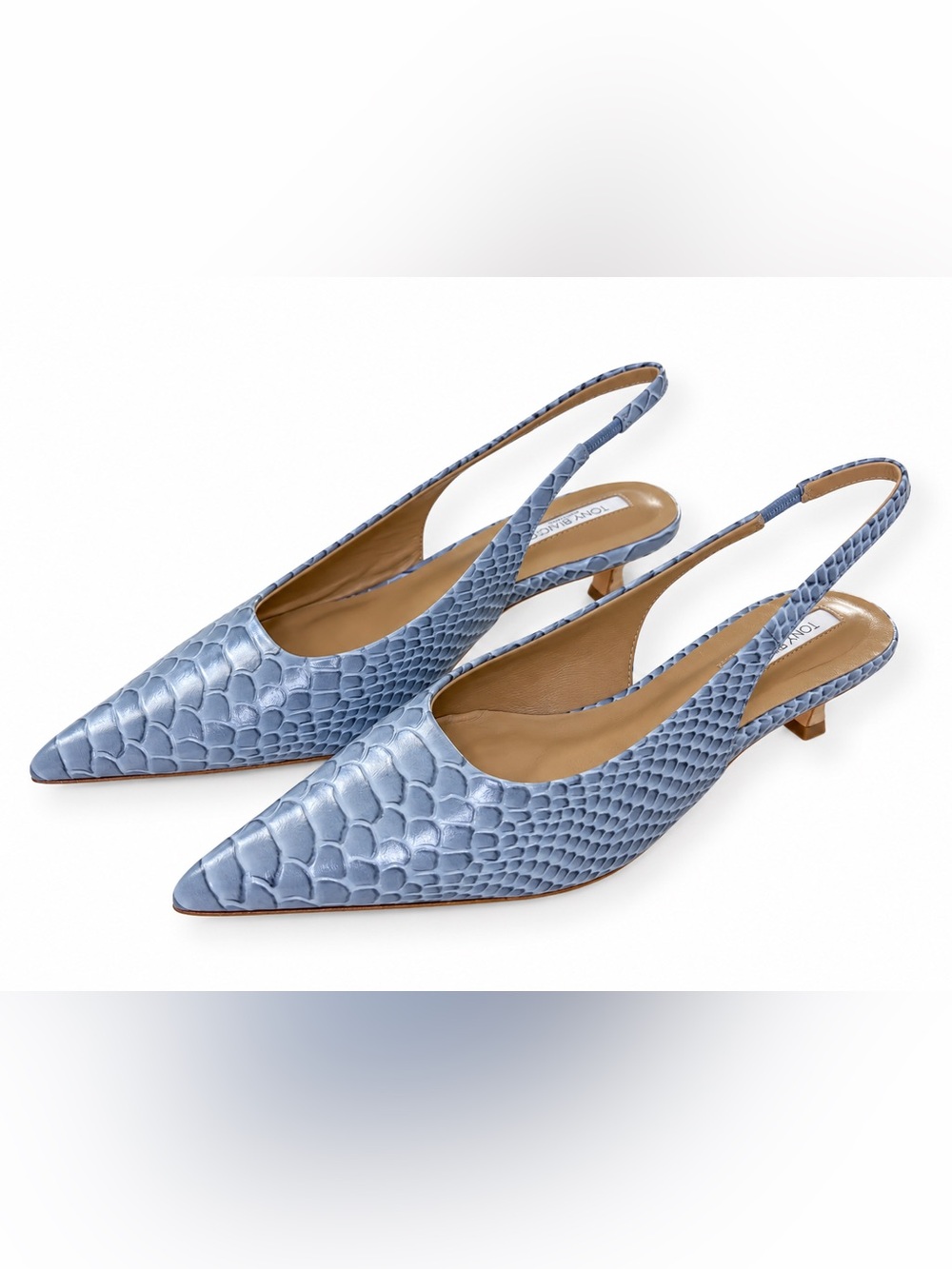 Tony Bianco Catie Denim Python Calf Hair Slingback Pumps Women's 7.5 NIB